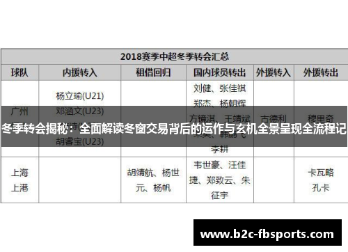 冬季转会揭秘：全面解读冬窗交易背后的运作与玄机全景呈现全流程记