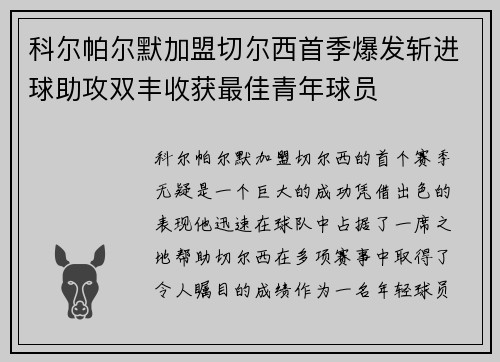 科尔帕尔默加盟切尔西首季爆发斩进球助攻双丰收获最佳青年球员 科尔帕尔默加盟切尔西首季爆发斩进球助攻双丰收获最佳青年球员